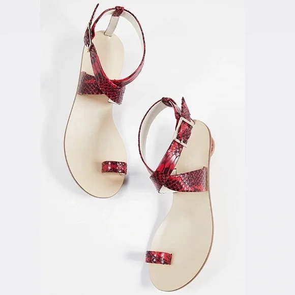 Tibi Red Snakeskin Sandals - Picture 2 of 5